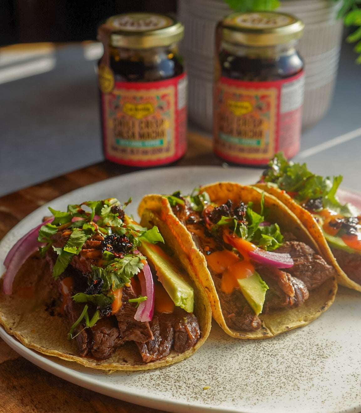 Carne Asada Tacos with Mexican Chili Crisp